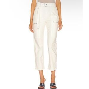 GRLFRND Belted Cotton Denim High Rise Zipper Pocket Skylar Pants In Bone Size 26